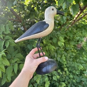 Vintage Hand Carved‎ Wood Decoy Sandpiper Shorebird Nautical 10.75"